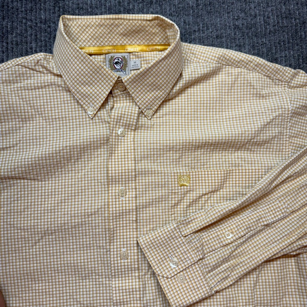 Cinch Mens Yellow Plaid Western Button Down Shirt Cotton Cowboy Size Medium